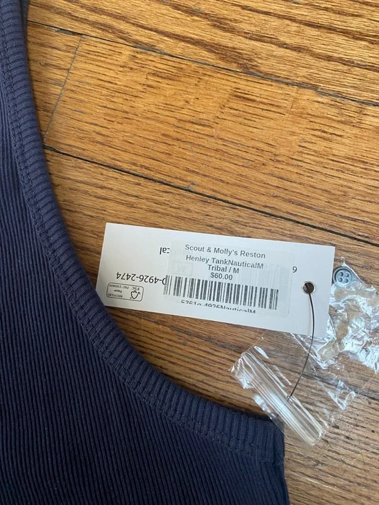 TRIBAL Navy Ribbed Henley Tank Top, Sz M, NWT - Picture 3 of 8